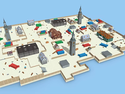Ancient Town Architectural Layout With Historical Buildings Towers And Traditional Houses 3d model