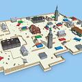 Ancient Town Architectural Layout With Historical Buildings Towers And Traditional Houses