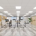 Modern Public Office Space Interior With Office Desks Ergonomic Chairs Bookshelves And Potted Plants