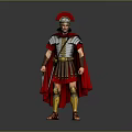 Roman Soldier Armor Featuring Red Helmet Metal Chest Plate Red Cloak Golden Greaves And Sword