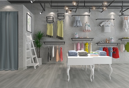 Industrial style women's clothing store 3d model