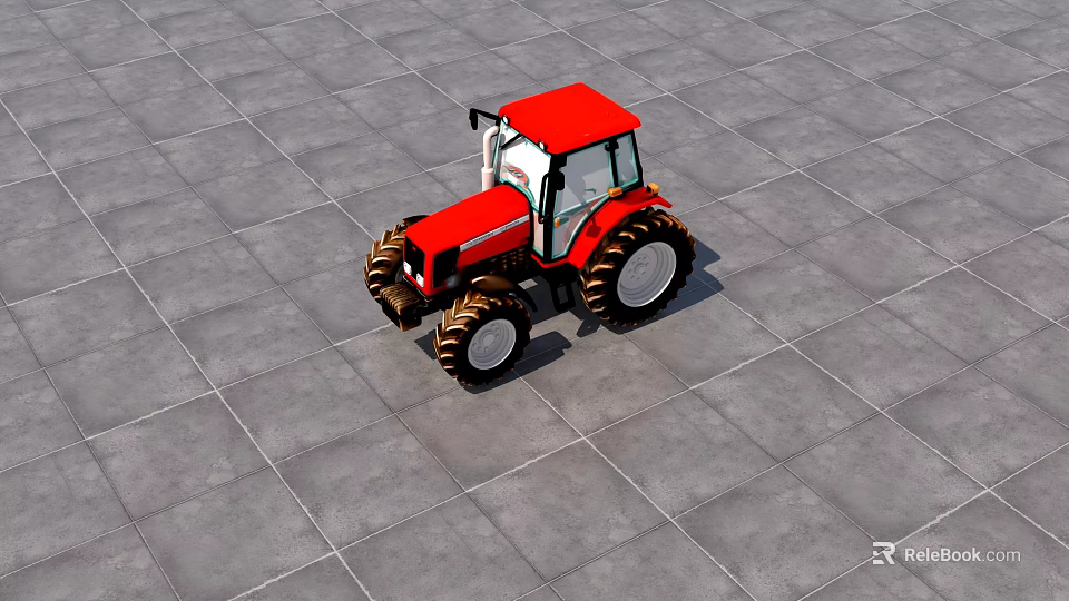Red Tractor With Black Accents On Gray Tile Floor Detailed View 3d model 