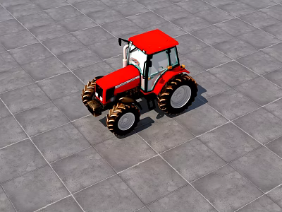 Red Tractor With Black Accents On Gray Tile Floor Detailed View 3d model