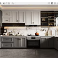 Modern Gray And White Kitchen Interior With Cabinets Marble Countertop And Appliances