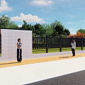 Outdoor Feature Wall Design With White Tiles Green Trees And Black Fence