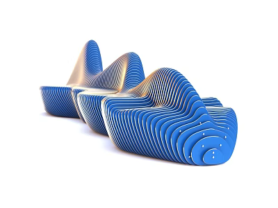 Modern Blue Public Chair With Wavy Striped Design And Artistic Curved Shape 3d model