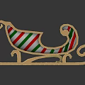 Ornate Christmas Sleigh With Golden Curved Frame Red Seat And Striped Decor