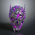 Abstract Purple Silver Crystal Sculpture With Geometric Facets And Sharp Edges