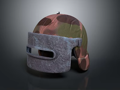 Camouflage Painted Military Helmet With Metal Face Shield And Straps 3d model
