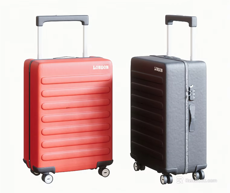 Modern Red And Black Hard Shell Suitcases With Telescopic Handle And Rolling Wheels 3d model 