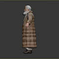White Haired Bearded Man In Brown Long Coat With Arms Outstretched On Gray Gradient Background