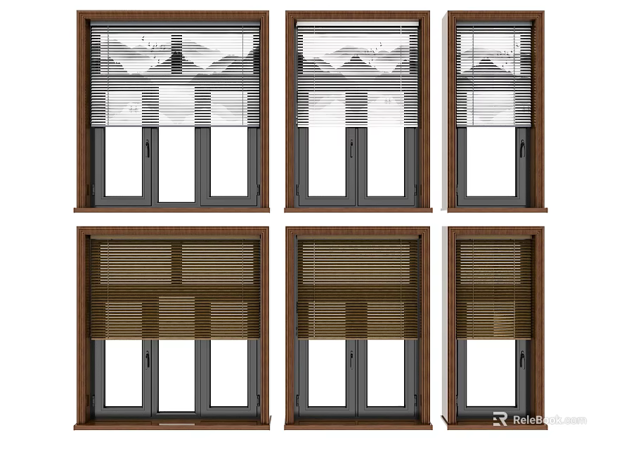 Modern Wooden Casement Windows With Blinds Multiple Styles For Home Lighting And Ventilation 3d model 