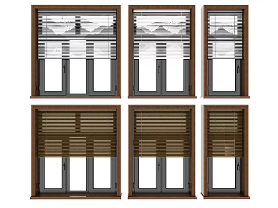 Modern Wooden Casement Windows With Blinds Multiple Styles For Home Lighting And Ventilation 3d model