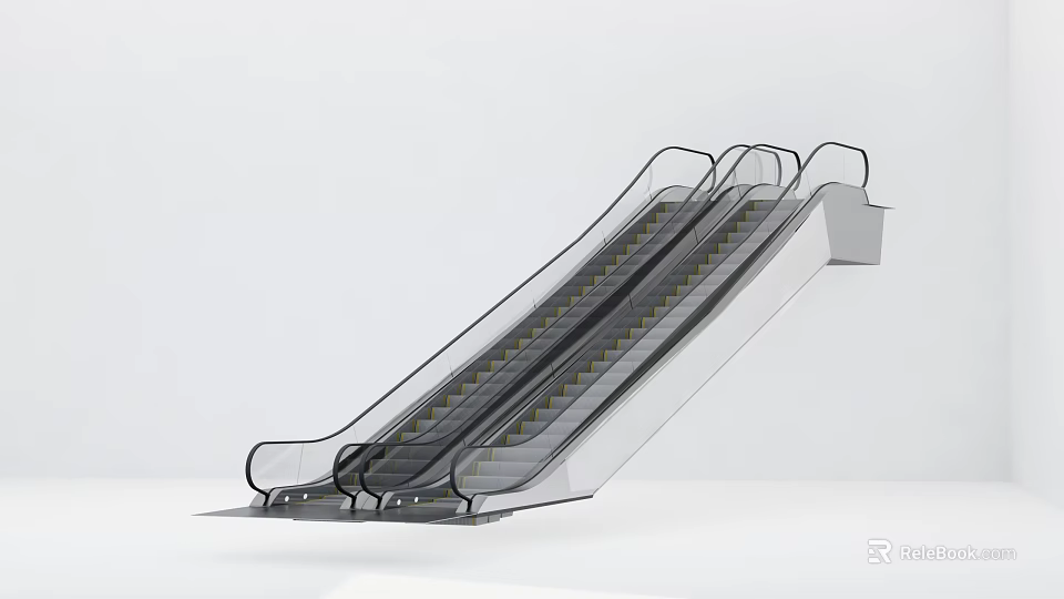 Modern Escalator Design Featuring Transparent Handrails Sleek Metal Frame And Steps 3d model