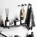 Modern Minimalist Bathroom Accessories With Black Wall Mounted Shelves Towel Racks And Toiletries