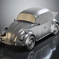 Silver Beetle Inspired Vintage Car With Sleek Metallic Finish And Classic Design