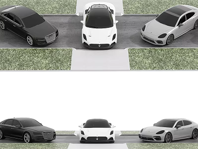 Multiple Stylish Cars Parked Side By Side In Different Colors And Various Styles 3d model