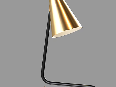Modern Table Lamp With Gold Cone Shade And Black Curved Pole Design 3d model