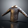 Brown Leather Bomber Jacket With Fur Trim Collar And Front Pockets Design 3d model