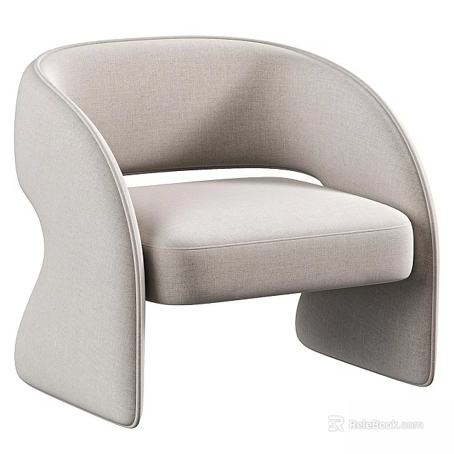 Modern Beige Accent Chair With Curved Armrests And Upholstered Sleek Design 3d model 