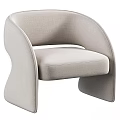Modern Beige Accent Chair With Curved Armrests And Upholstered Sleek Design