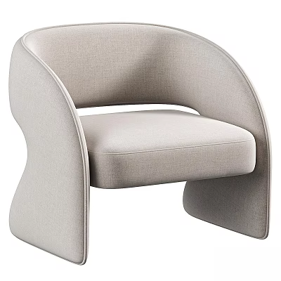 Modern Beige Accent Chair With Curved Armrests And Upholstered Sleek Design 3d model