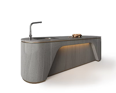 Modern Gray Bar Counter Design With Faucet Sink And Metallic Edge Detailing 3d model