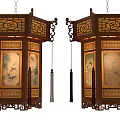 Traditional Chinese Lanterns With Wooden Frame Carved Decorations And Painted Panels