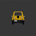 Unique Yellow Compact Car With Round Headlights And Black Stripes Design