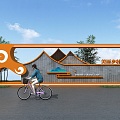 Chinese-style Bamboo Lawn Yunshan Riding Bicycle Figure Riding Advertising Wall Display Board Garden Landscape 3d model