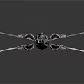 Blue Silver Spacecraft With Red Beams On Wings Flying in Space Aerospace