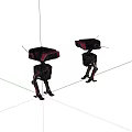 Two Black And Red Robots With Mechanical Legs Standing On White Background 3d model