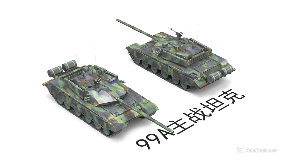Two 99A Main Battle Tanks With Camouflage Pattern And Main Armament 3d model 