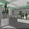 Modern Bar Interior with Green Neon Lights Cacti and Tables Chairs