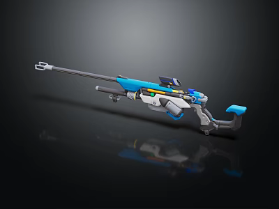 Futuristic Sci Fi Rifle With Aiming Scope Blue Yellow White Accents And Metallic Finish 3d model