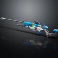 Futuristic Sci Fi Rifle With Aiming Scope Blue Yellow White Accents And Metallic Finish