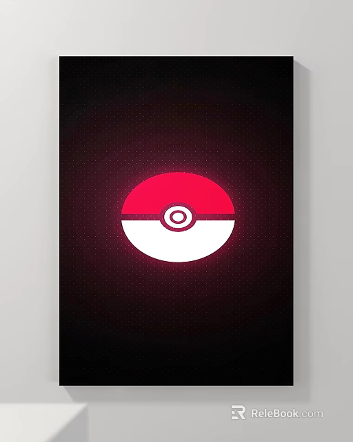 Minimalist Abstract Painting With Poké Ball Inspired Red And White Circular Design On Dark Background 3d model 