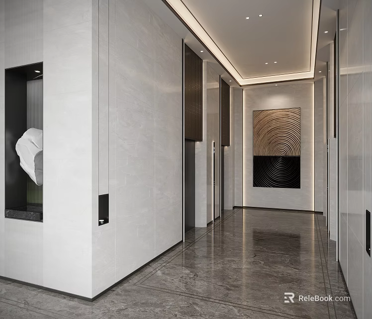 Modern Elevator Interior With Sleek Metal Doors And Recessed Ceiling Lights 3d model 