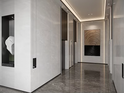 Modern Elevator Interior With Sleek Metal Doors And Recessed Ceiling Lights 3d model