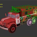Red Classic Fire Truck with Number 18 White Stripes Six Wheels And Roof Equipment