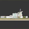 Scenic 3D Model Hospital Landscape With Building Blue Sign Green Trees Roads And Lawns