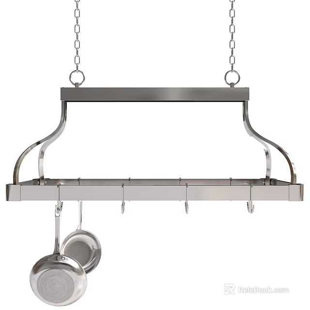 Hanging Stainless Steel Utensil Set With Cookware Pans And Hooks For Kitchen Organization 3d model 