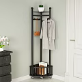 Black Corner Shelf With Coat Rack Hooks And Storage For Hallway Organization 3d model