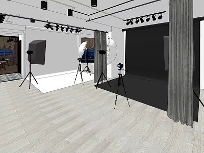 Professional Photography Studio Setup With Studio Lighting Tripods And Backdrop Cloth 3d model