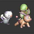 Colorful Cute Cartoon Character Toy Figures With White Purple Green And Orange Playful Designs