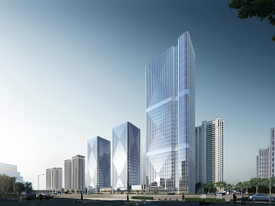 Modern High Rise Office Tower With Glass Curtain Wall And Urban Street Surroundings 3d model