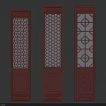 Oriental Style Swing Doors With Traditional Carved Patterns And Three Panel Design 3d model