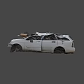 White Abandoned Car With Damaged Roof Broken Body And Debris Inside