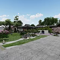 Traditional Chinese Courtyard Garden With Pond Water Lilies Stone Paths Traditional Buildings And Green Plants