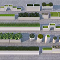 White Planters and Flower Boxes with Various Shapes Sizes Growing Green Plants Vegetables on Gray Ground